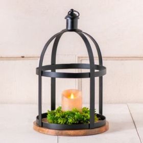 Round Wrought Iron Lantern with Wood Base