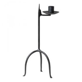 Primitive Single Taper Aged Wrought Iron Candle Holder