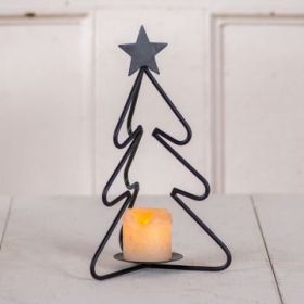 Wrought Iron Christmas Tree Pillar Candle Holder