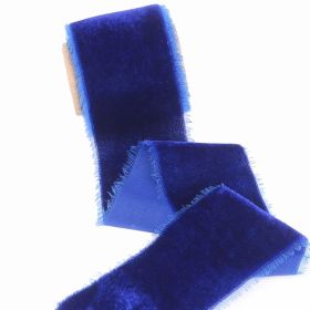 Velvet Ribbon for Gift Wrapping, Handmade Fringe Ribbons for Christmas Decorations (Color: Blue)