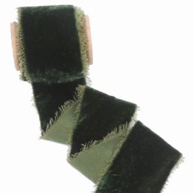 Velvet Ribbon for Gift Wrapping, Handmade Fringe Ribbons for Christmas Decorations (Color: green)