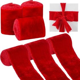 Velvet Ribbon for Gift Wrapping, Handmade Fringe Ribbons for Christmas Decorations (Color: Red)