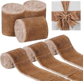 Velvet Ribbon for Gift Wrapping, Handmade Fringe Ribbons for Christmas Decorations (Color: khaki)